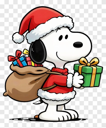 Cartoon Dog In Santa Outfit Holding A Gift PNG