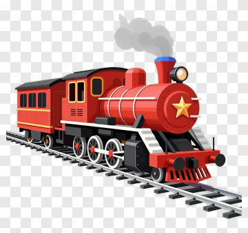 Cartoon Red Train On Tracks PNG