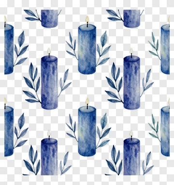 Watercolor Blue Candles With Leaves PNG