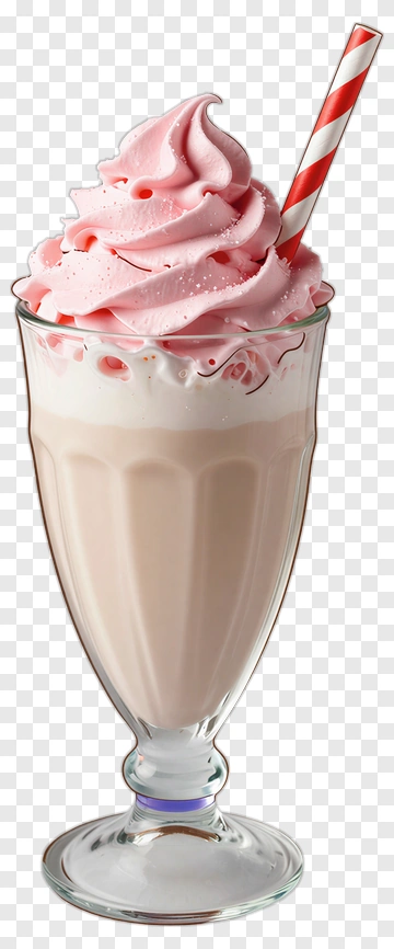 Milkshake With Pink Whipped Cream And Straw PNG