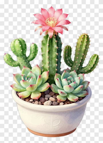 Cactus And Succulent Arrangement In A Pot PNG
