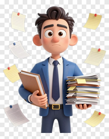 Stressed Businessman Holding Files And Papers PNG