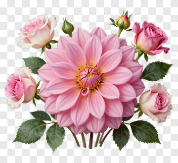 Pink Flower Bouquet With Roses PNG