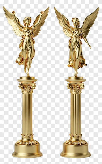 Golden Angel Statue On Column PNG