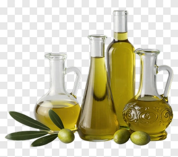Glass Bottles Of Olive Oil With Olives PNG