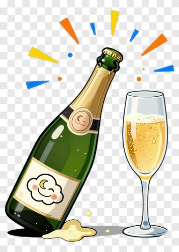 Cartoon Champagne Bottle And Glass PNG
