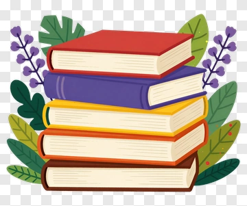 Colorful Book Stack With Leaves And Flowers PNG