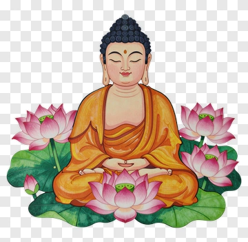 Buddha Sitting Among Lotus Flowers PNG