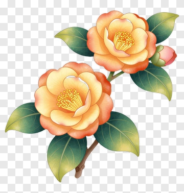 Peach Camellia Flower Branch PNG