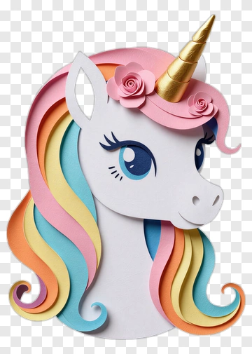 Colorful Paper Unicorn Head PNG