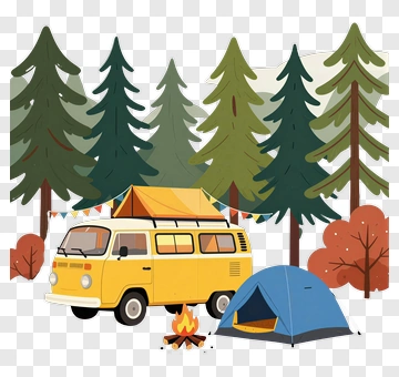 Camping Van And Tent In A Forest PNG