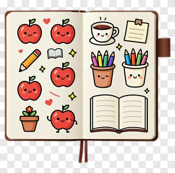 Colorful Notebook With Cute Illustrations PNG