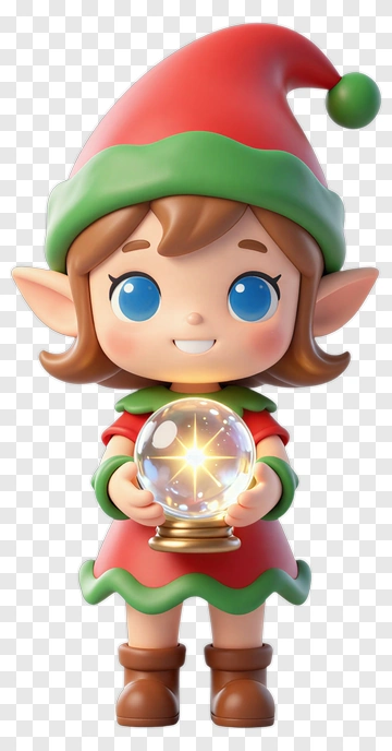 Cartoon Elf Holding A Magical Snow Globe PNG