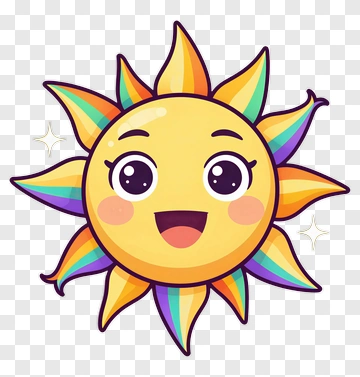 Cartoon Sun With Rainbow Rays PNG