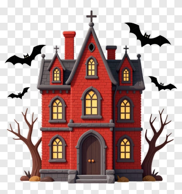 Cartoon Haunted House With Bats PNG