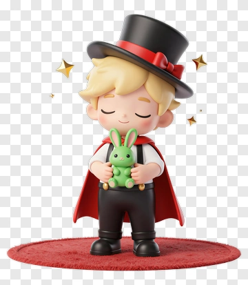 Cartoon Magician Boy Holding A Green Rabbit PNG
