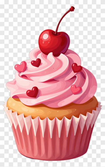 Cupcake With Pink Frosting And Cherry On Top PNG