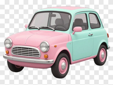Vintage Cartoon Car In Pink And Blue PNG
