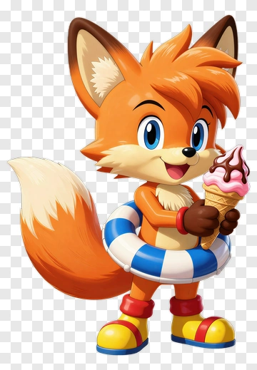 Cartoon Fox Holding An Ice Cream Cone PNG
