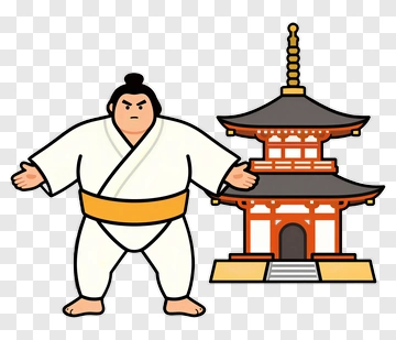 Sumo Wrestler With A Japanese Pagoda PNG