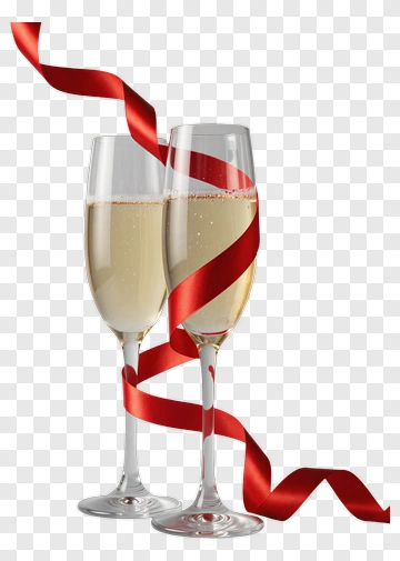 Champagne Glasses With Red Ribbon PNG