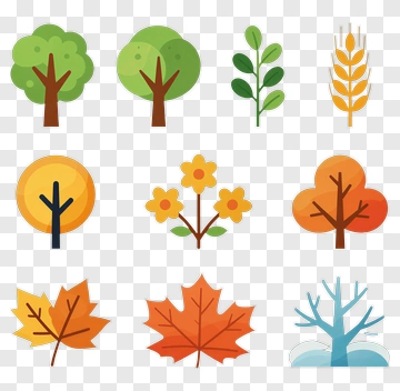 Colorful Tree And Leaf Illustrations PNG