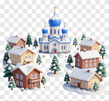 Winter Village With Church And Snowy Houses PNG