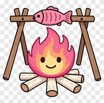 Cartoon Campfire With Fish PNG
