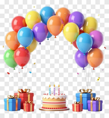 Colorful Birthday Balloon Arch With Cake And Gifts PNG