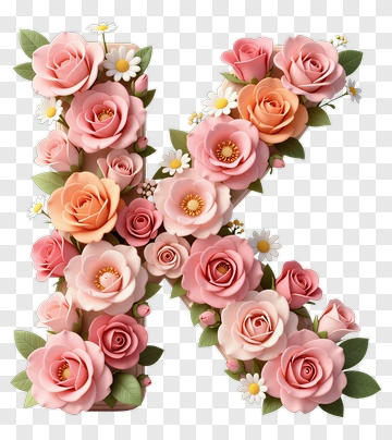 Floral Letter K With Pink Roses And Daisies PNG