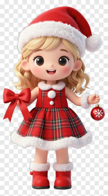 Christmas Girl Holding A Red Ornament PNG