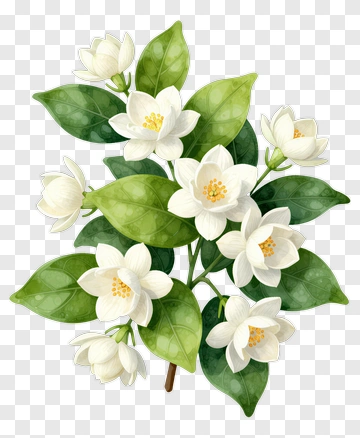 White Flower Bouquet With Green Leaves PNG