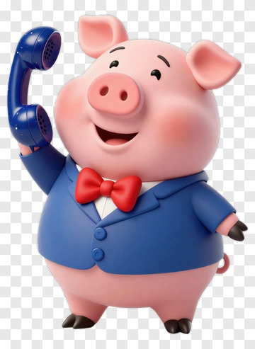 Cartoon Pig Holding A Telephone PNG