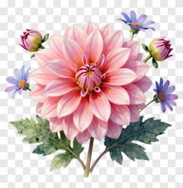 Colorful Dahlia Flower With Blue And Purple Blooms PNG