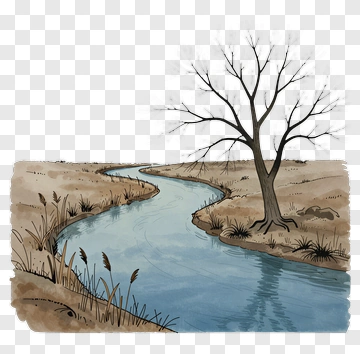 River Flowing Through A Dry Landscape PNG