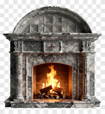 Elegant Marble Fireplace With Burning Fire PNG