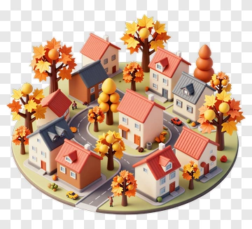 Colorful Autumn Neighborhood With Houses And Trees PNG