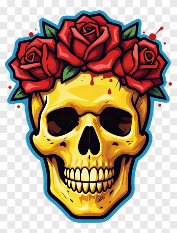Colorful Skull With Roses PNG