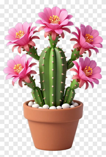 Colorful Cactus With Pink Flowers PNG