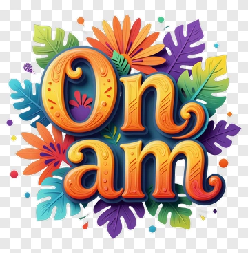 Onam Festival Celebration Text With Colorful Flowers PNG