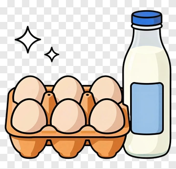 Cartoon Milk Bottle And Egg Carton PNG