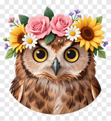 Owl With Flower Crown PNG