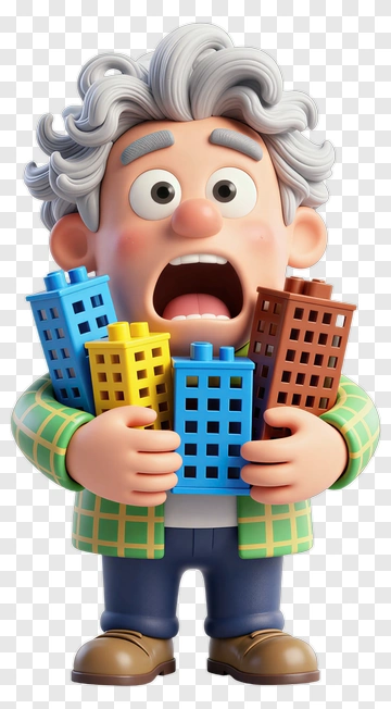 Cartoon Man Holding Colorful Building Blocks PNG