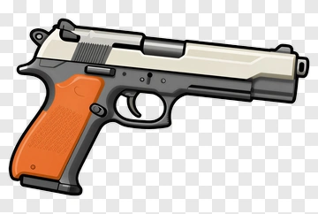 Cartoon Handgun With Orange Grip PNG