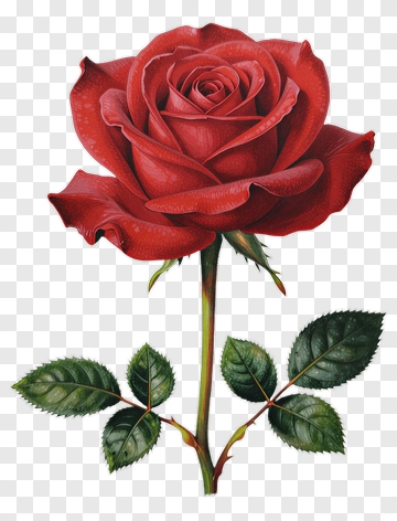 Realistic Red Rose With Green Leaves PNG