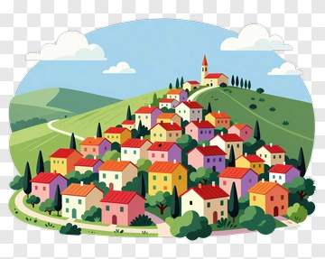 Colorful Village On A Hill PNG