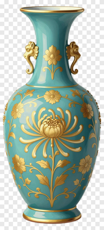 Elegant Floral Vase With Gold Accents PNG