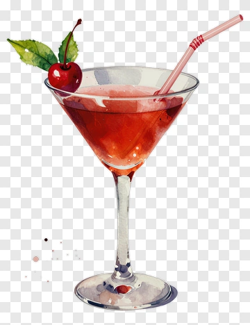 Watercolor Cocktail With Cherry And Straw PNG