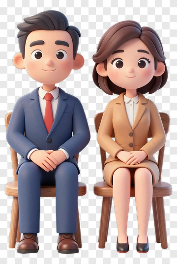 Cartoon Business Couple Sitting On Chairs PNG