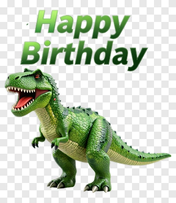 Cartoon Dinosaur With Happy Birthday Text PNG